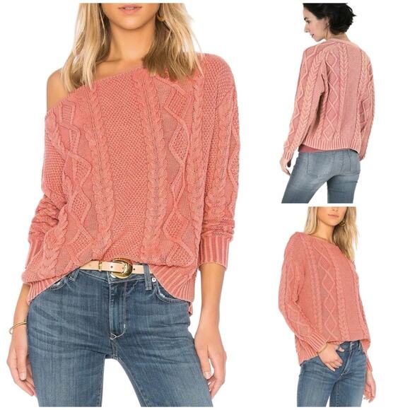 #T9 Callahan Revolve Enzyme Wash Rose Cable Knit Boat Neck Sweater $124 - Picture 1 of 14